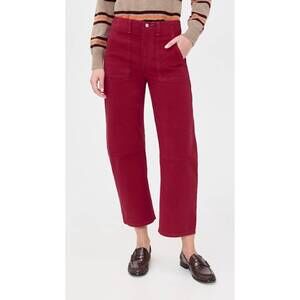 NEW LE JEAN utility soft barrel mid rise jeans in red